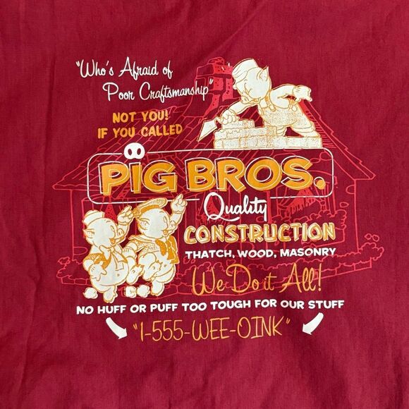 Disney Three Little Pigs Pig Bros Construction Button Up Shirt Top Size L - Picture 6 of 7